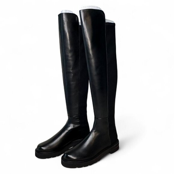 Stuart Weitzman 5050 Lift Over the Knee Flat Leather Boots Black, NEW IN BOX - 7 - Picture 2 of 16
